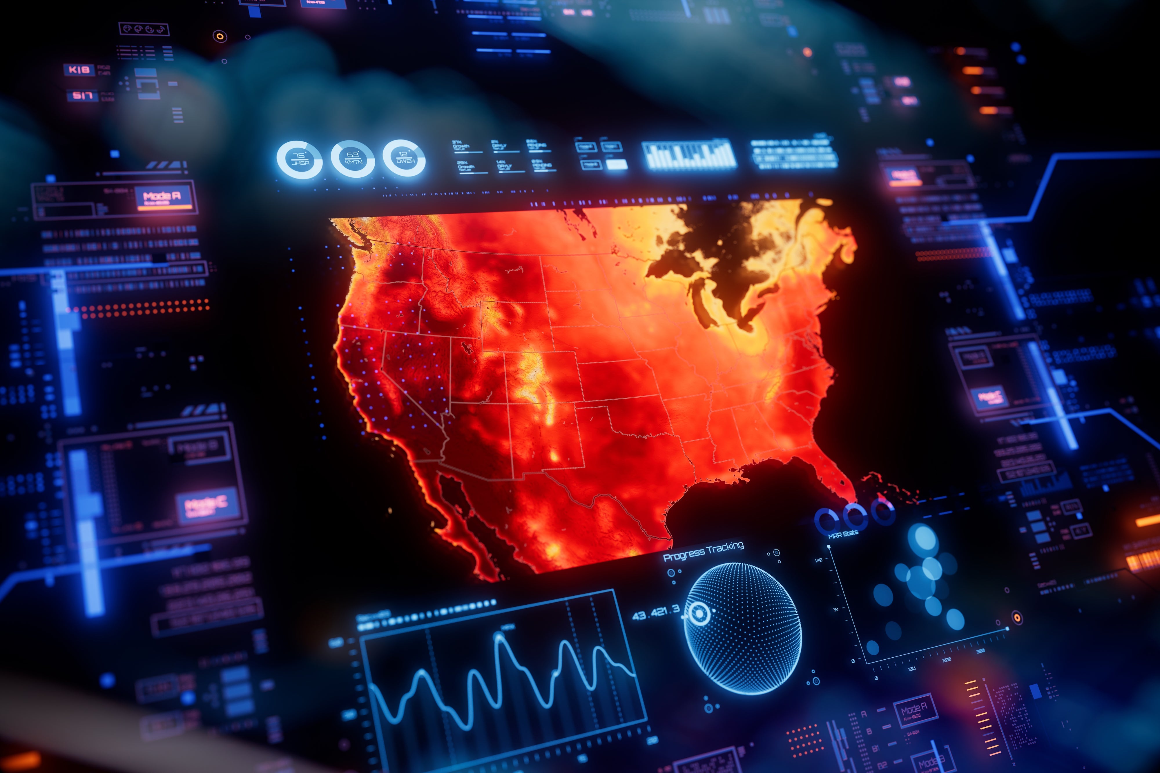 An image of a heat map of the United States showing how hot it is