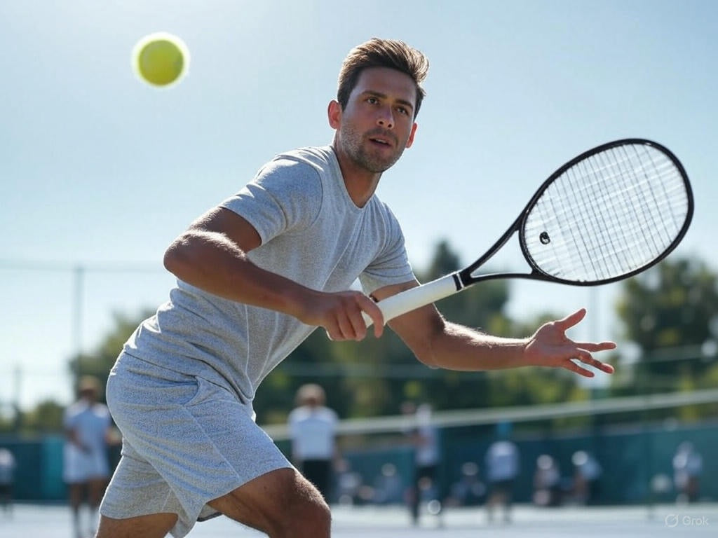 Hot summer day with young man playing tennis